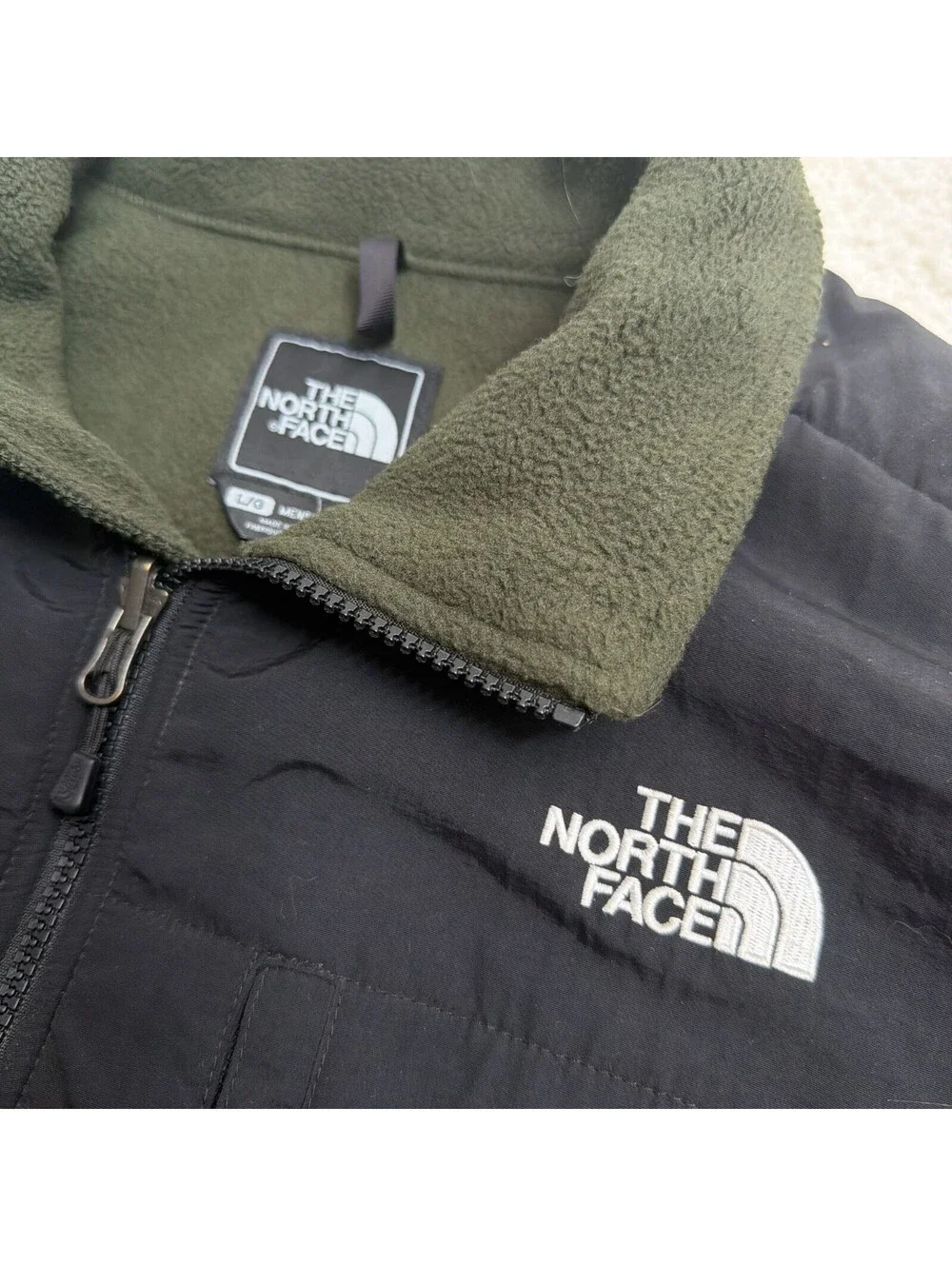 The North Face Denali Fleece Jacket Mens L Olive Green Black Polartec Full Zip